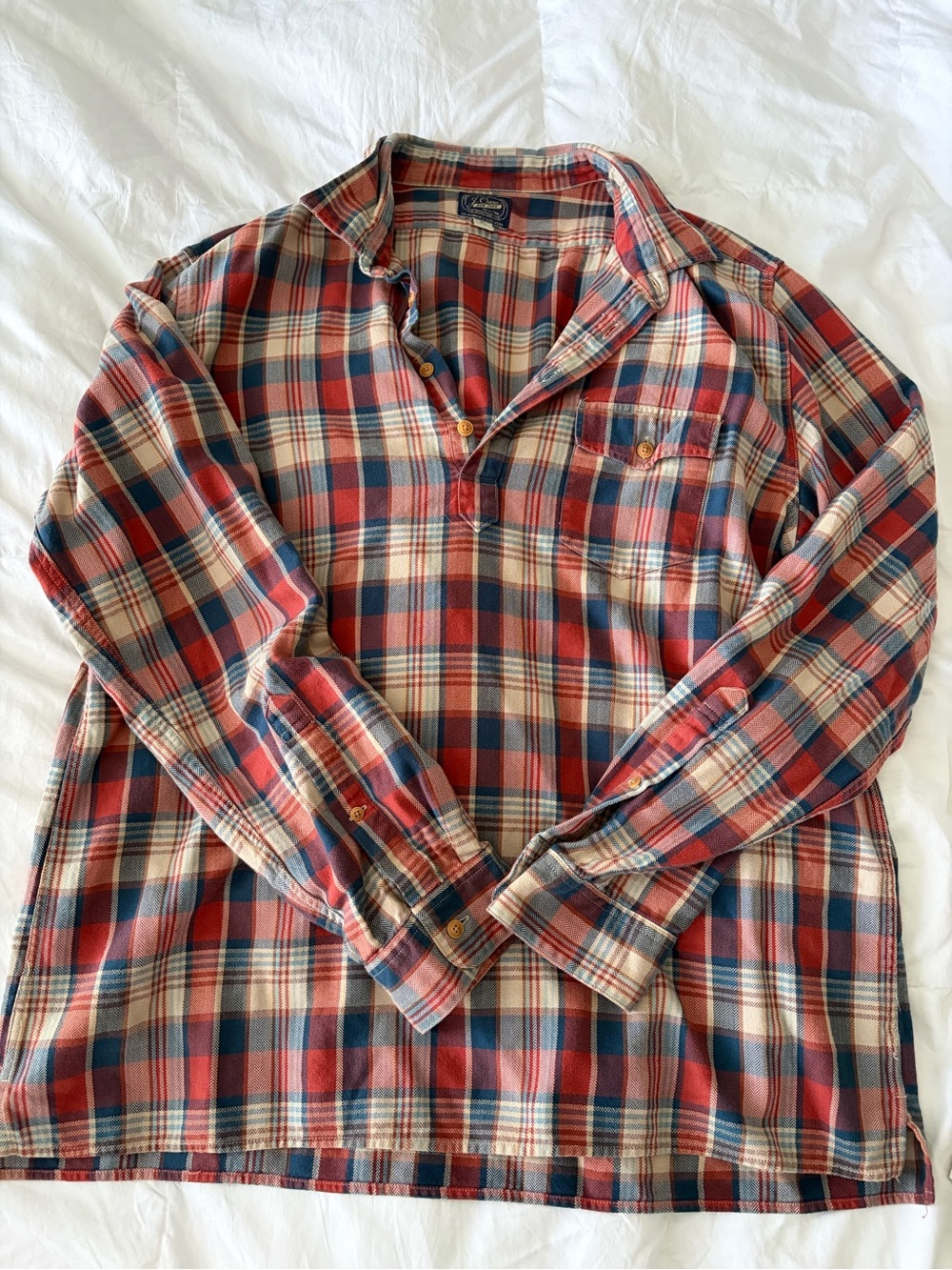 J. Crew Red, Blue & Cream Plaid Pullover Button-Down Shirt